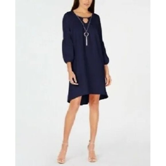 Size 2X 18 20 NAVY BLUE KEYHOLE NECKLACE DRESS High-Low Special Occasion PLUS SZ - Picture 1 of 6